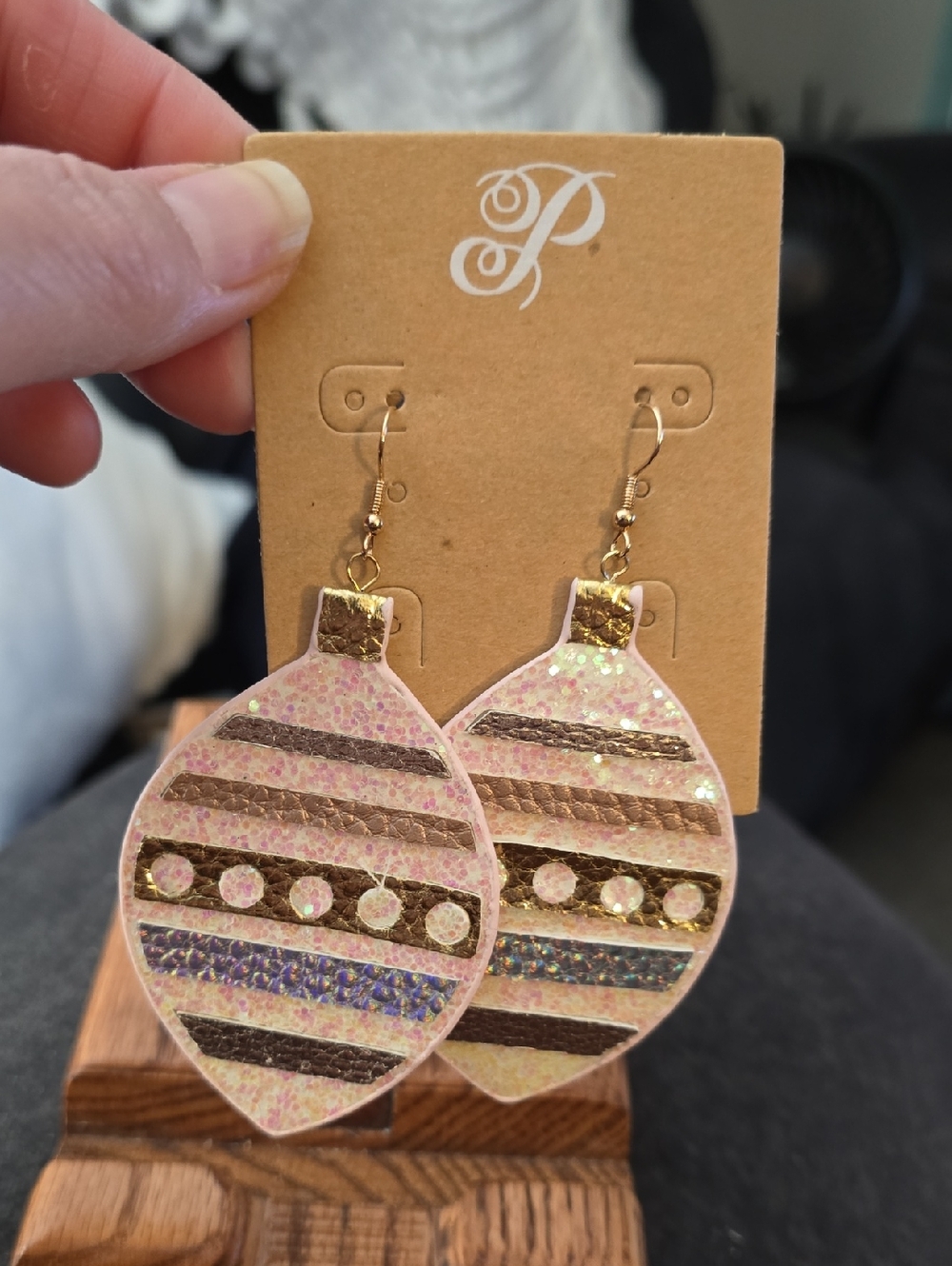 Pink & Gold Glitter Ornament Dangle Earrings